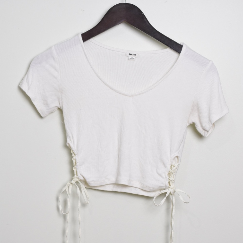 Garage - Ivory Soft Cropped Tee W/ Side Ties